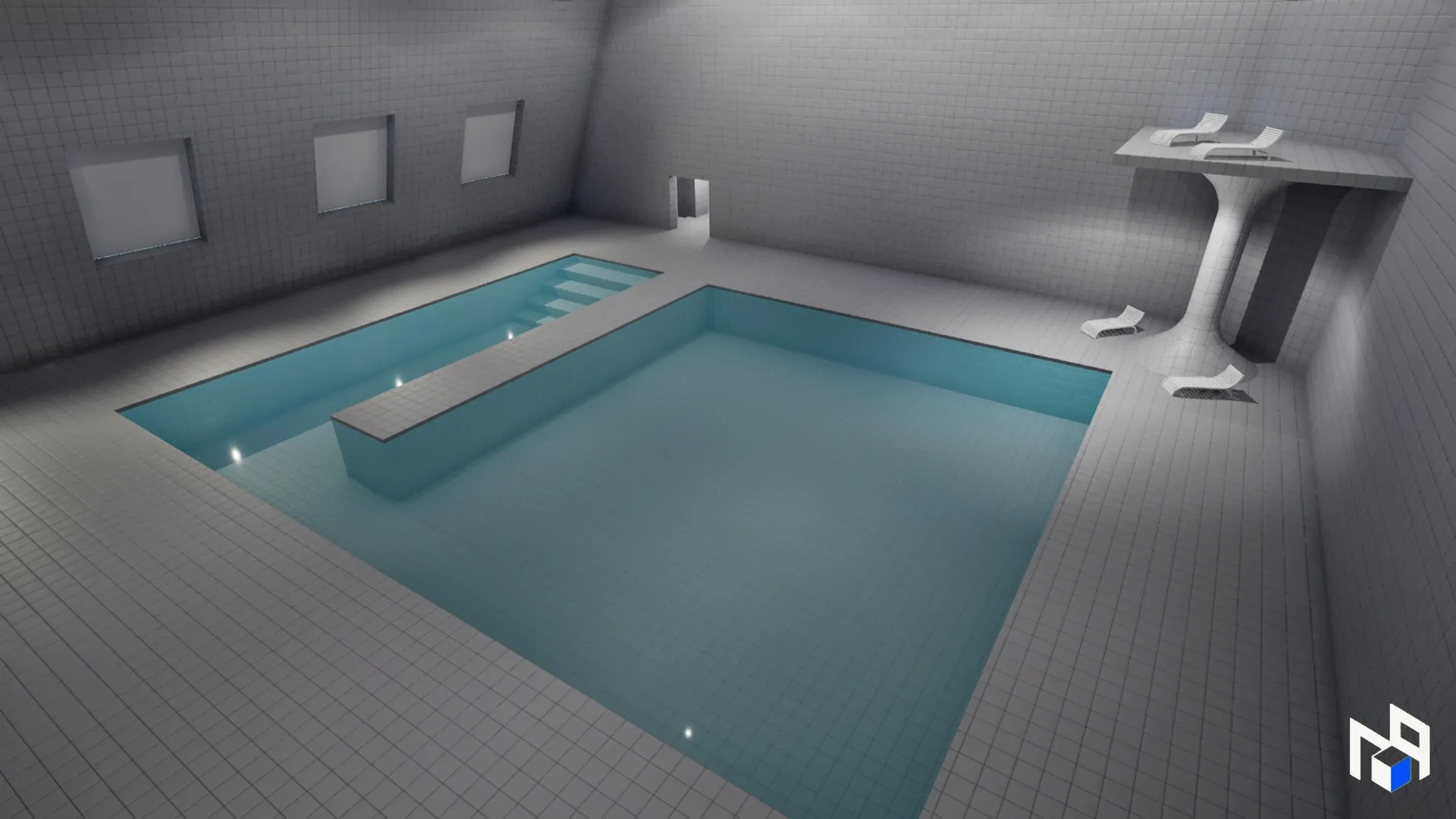 Backrooms Poolrooms: Pool Complex and Flooded Tile Halls